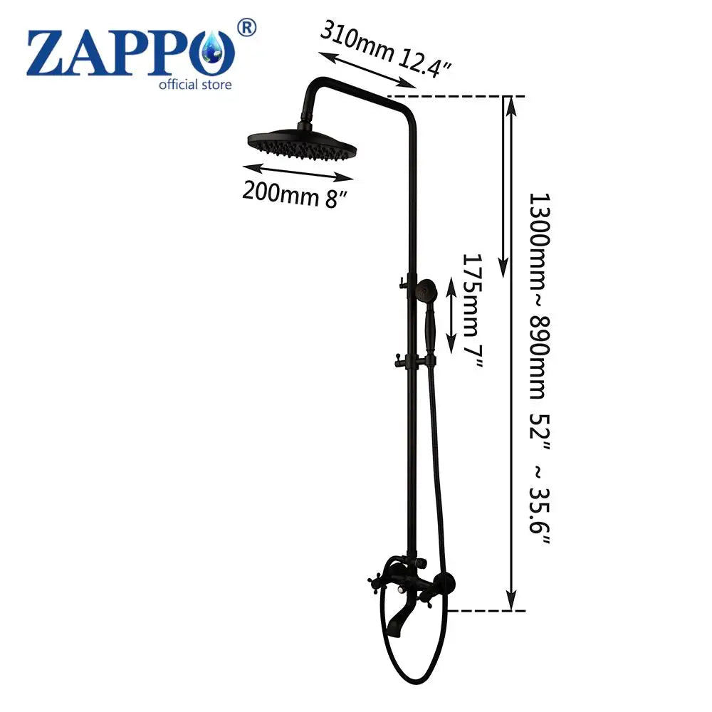 ZAPPO Antique Shower Set Wall Bathroom Bath Shower Faucet Rainfall Brass Shower System with Swivel Spout Mixer Tap Sliding Bar