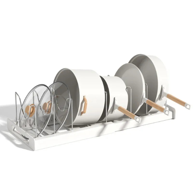 Expandable Kitchen Cabinet Pot Organizer - Adjustable Divider Rack, Multi-Use Storage Solution for Pots, Pans & Lids