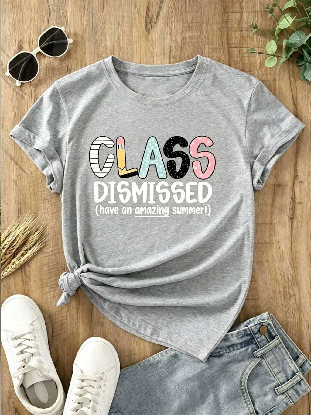 American Style Short Sleeve T-Shirt Women's Letter Print Slimming Fashionable Cross-Border Shoulder Length round Neck Top