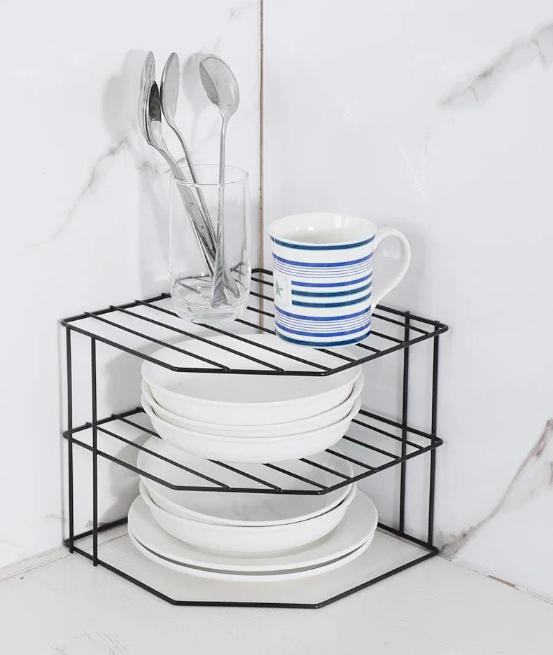 Kitchen Storage Corner Shelf Seasoning Pot Bowl Dish Glasses Countertop Organizer Rack 3 Tier Removable Cosmetic Makeup Holder