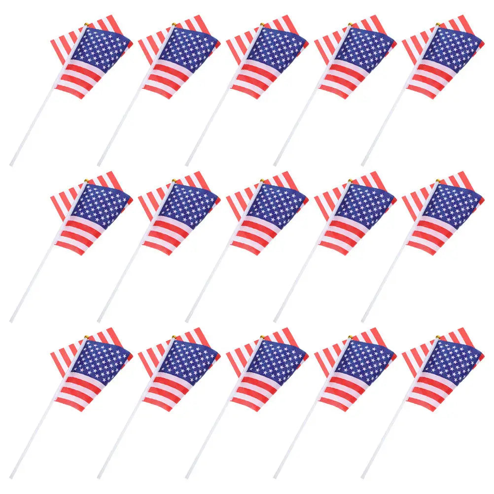 15Pcs Handheld American Flags 14x21cm Mini Us Flags 30cm Poles Patriotic Holiday Decor Memorial Veterans Day American Flag Mini