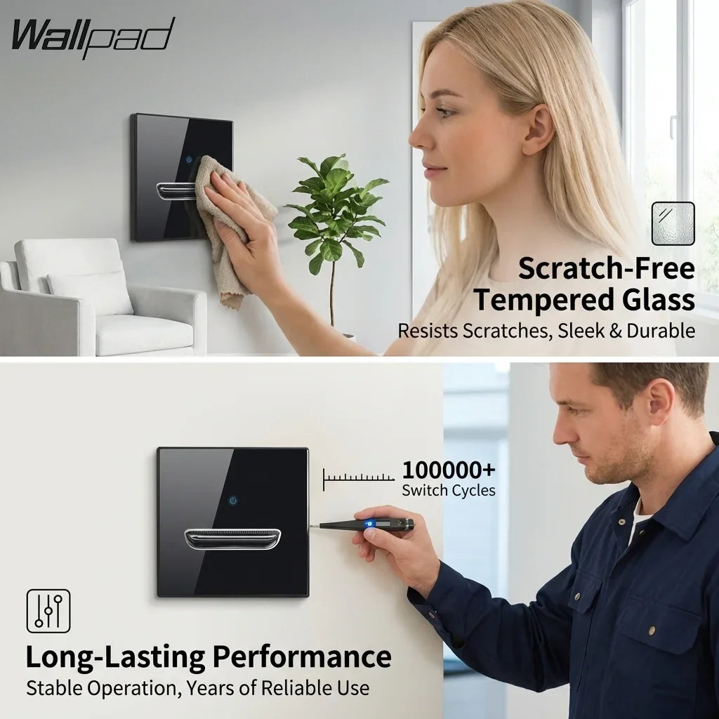 Wall Light Switch 1 2 3 4 Gang Tempered Glass Panel Blue LED Night Light White Black Gray Gold Pass Through Low Price
