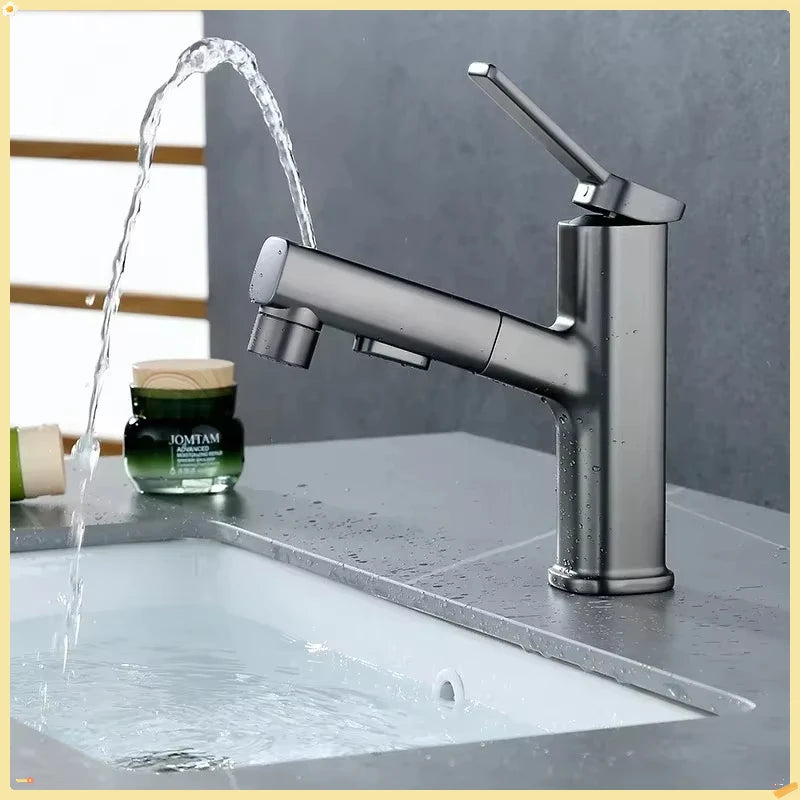 Single Handle Dual Hole Bathroom Sink Mixer Faucet Pull Out Faucet for Bathroom Washbasin Faucet Brass Bathroom Basin Faucet