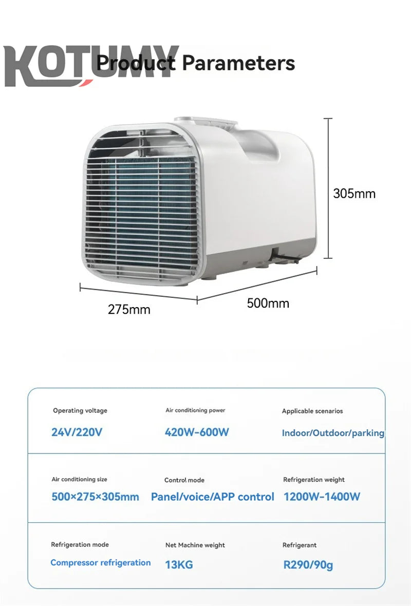 Portable Air Conditioners Outdoor Camping Air Cooler With Remote Control Audio Function Intelligent Hidden Panel 110v/220v/24v/1
