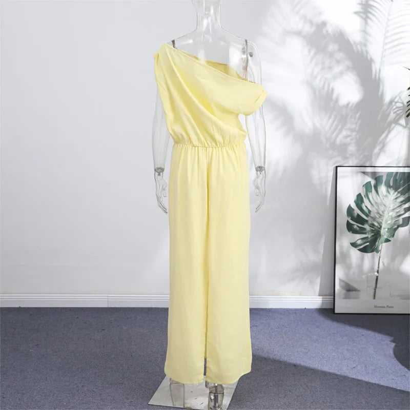 Elegant Off Shoulder Women's Dress Solid Sleeveless Oblique Collar Long Female Dresses 2026 Summer Fashion Lady Comfortable Robe