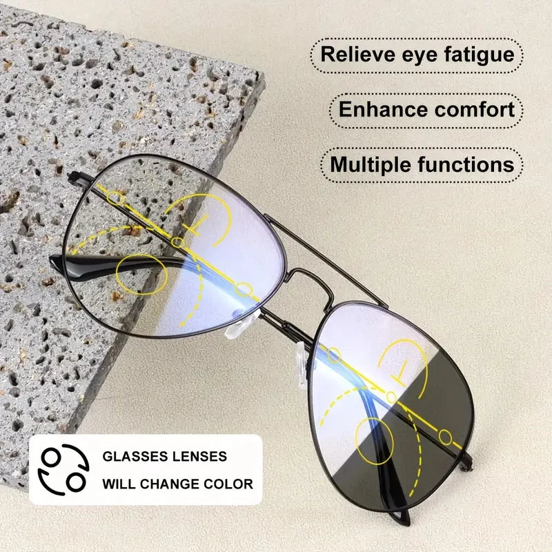 UV Sun Photochromic Progressive Reading Glasses for Women Men Multifocal Anti-Blue Light Outdoor Shade The Sun Hyperopia Eyeglas