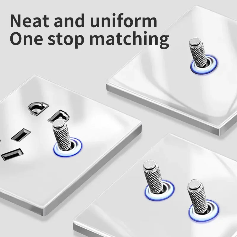 White Tempered Glass Work Driving Arm Wall Light Switch Led Indicator Light EU UK Standard 1/2/3/4gang Bedroom Usb Switch Socket