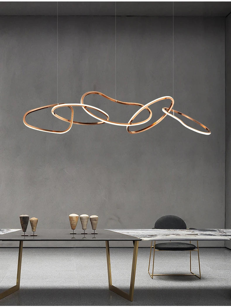 Postmodern Luxury led hanging lamp Minimalist art Personality Chandelier for Living Dining room Iron LED ring chandelier Light