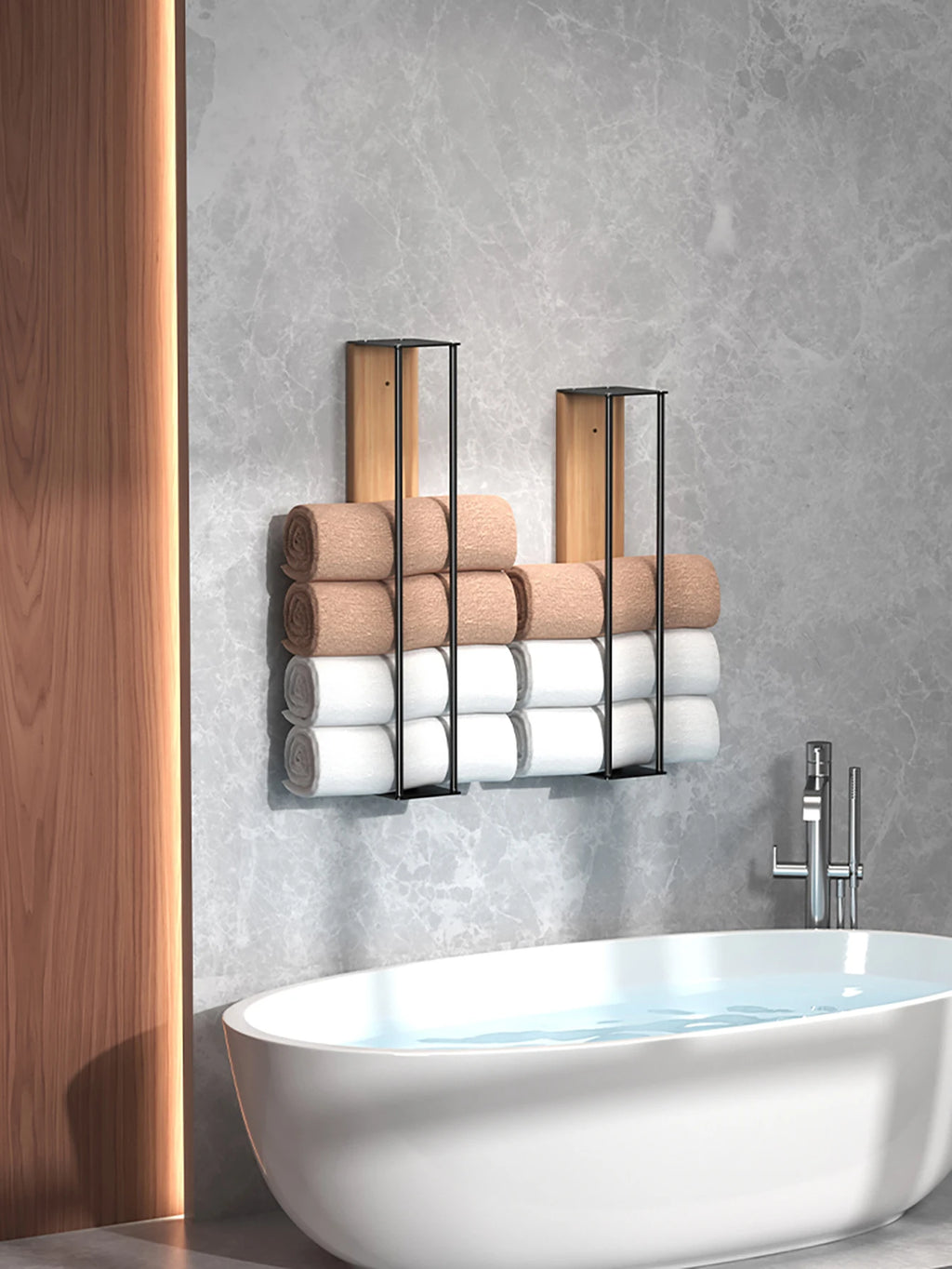 Bathroom wall mounted towel rack, bathroom decorative towel rack, towel hanging rack, roll towel storage, no drilling required