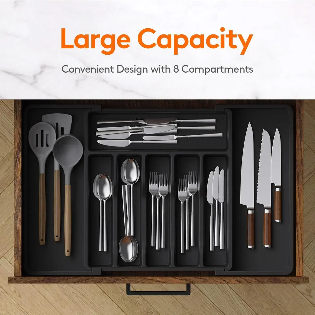 Kitchen Organizer Tray Adjustable Pantry Organizer Utensil Cutlery Drawer  for Silverware Tableware Expandable Kitchen Drawer