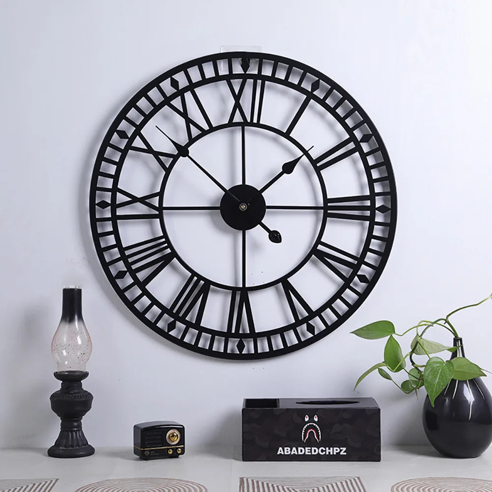 Modern Simple Clock Retro Hotel Wrought Iron Quartz Clocks Living Room Wall Hanging Clock Watch Home Decoration