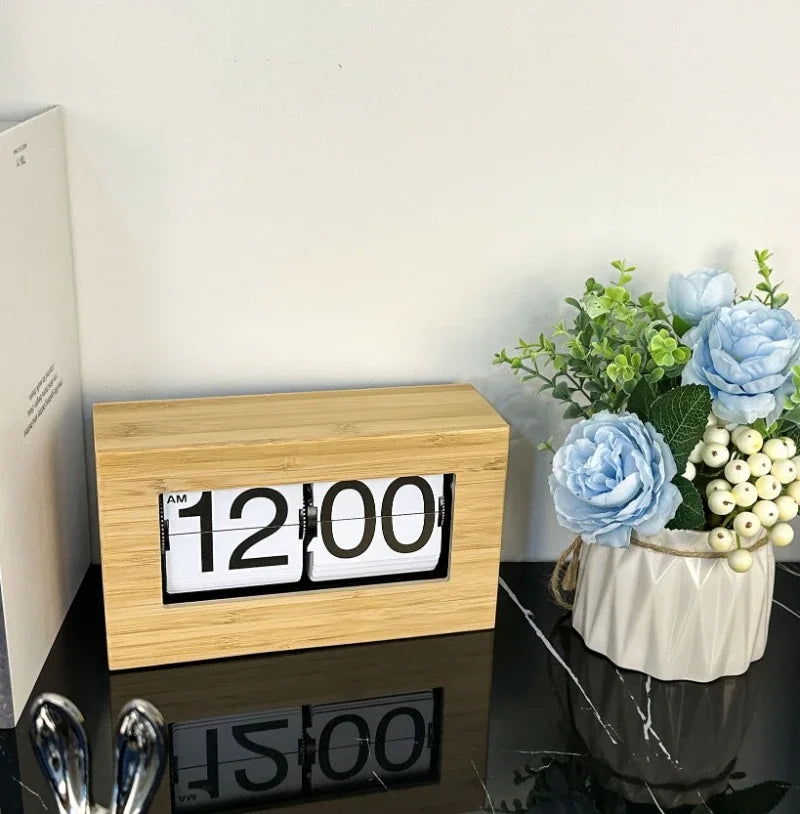 Table Clocks Aesthetic Mechanical Wooden Stylish Clocks Flip Page Digital Home Decor Table Bedside Clock Room Decorating Clock