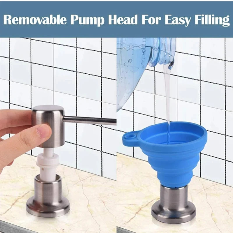 350ml Stainless Steel Sink Soap Dispenser Liquid Soap Bottle Manually Pressing Soap Lotion Dispenser Kitchen Accessories Funnel