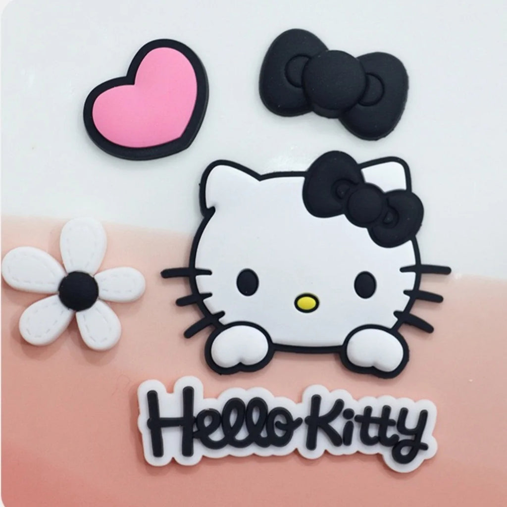 Pink & Black Relaxed Hello Kitty Cat Shoe Charms Set Cute Cat Shoe Flower Accessories For Sandals Female Girls' DIY  Decoration