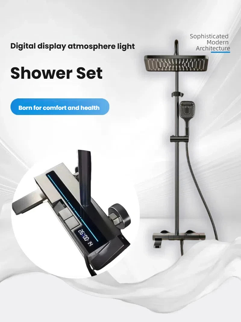 Restroom Piano Keys Shower Set Household Bathroom Multifunctional Hot Cold Water Digital Display Pressurize Shower System Set