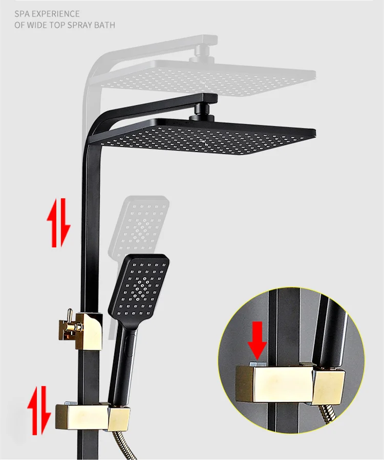 Hot Cold Bathroom Shower Set 12 Inch Rain Shower Head Quality Brass Bathroom Mixer Faucet Black Gold Thermostatic Shower System