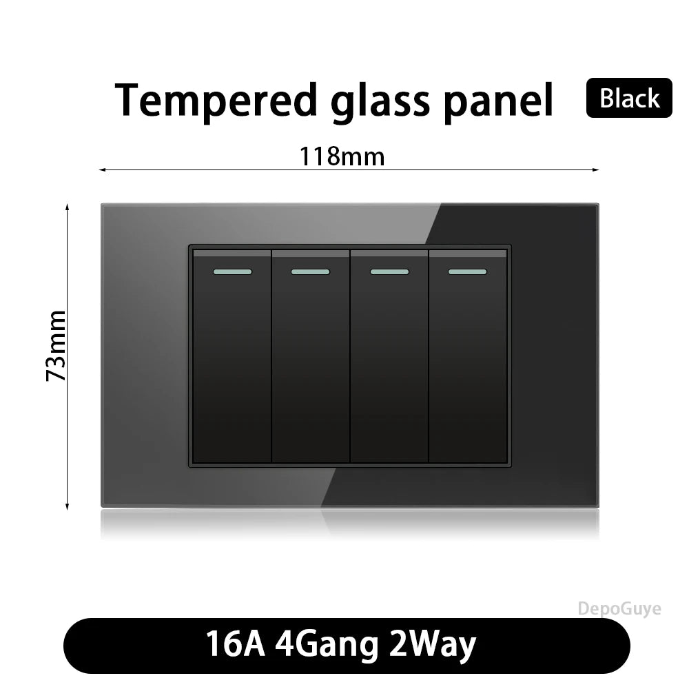 118 Type US Mexico 1/2/3/4/Gang 2/3Way Wall Light Switch Brazil Tempered Glass Panel ON OFF Push Button Power Rocker Switch