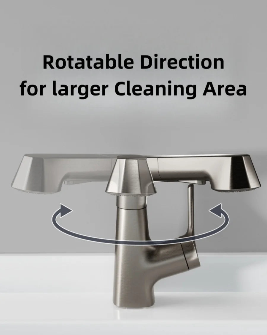 Bathroom Sink Faucet with Pull Out Sprayer Single Handle Single Hole 2 Spray Modes Bathroom Faucet Hot & Cold Water Mixer Tap