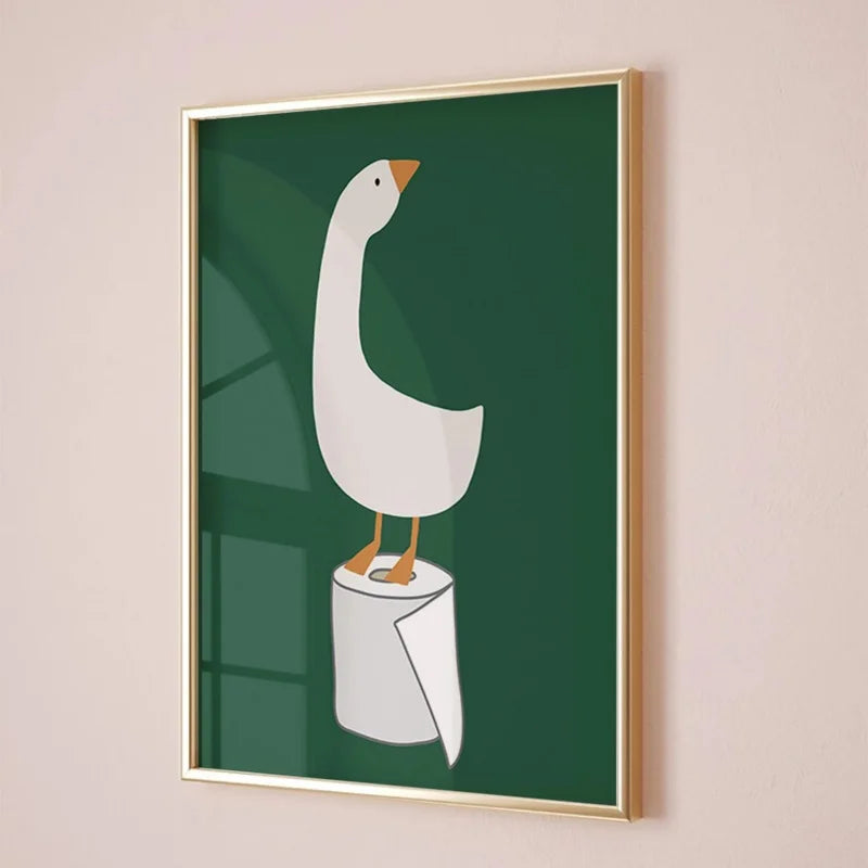 Bathroom Wall Decor, Silly Goose Bathroom Art Print , Toilet Paper, Bathroom Kids Art, Dark Green Nursery Decor, Toilet Art