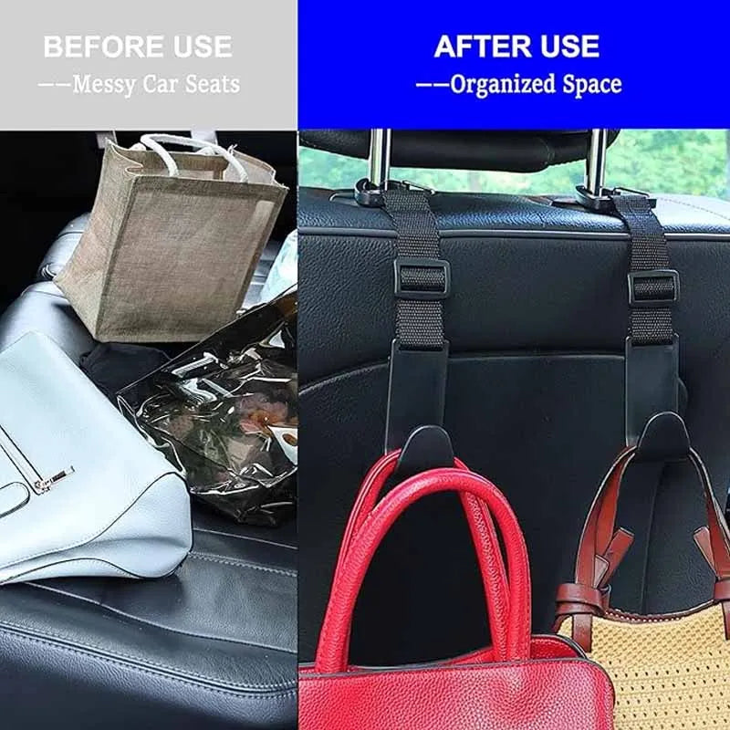 4PCS Car Seat Headrest Hook Universal Adjustable Vehicle Organizer Storage Hanger Holder for Purse Bags Universal Fit with Clip