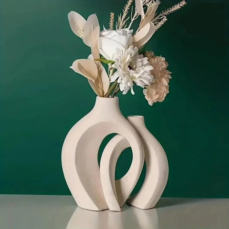 Hollow Nordic Modern Ceramic Vase Set of 2 for Modern Home Decor Modern Hollow Vases for Living Room Bookshelves Home Decoration