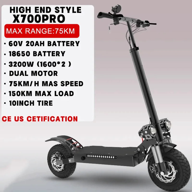 1200W-6000W SingleDual Motor Electric Scooter Adults 72V 60V 52V 48V Off Road Winter Snow Anti-Slip Foldable E-Scooter