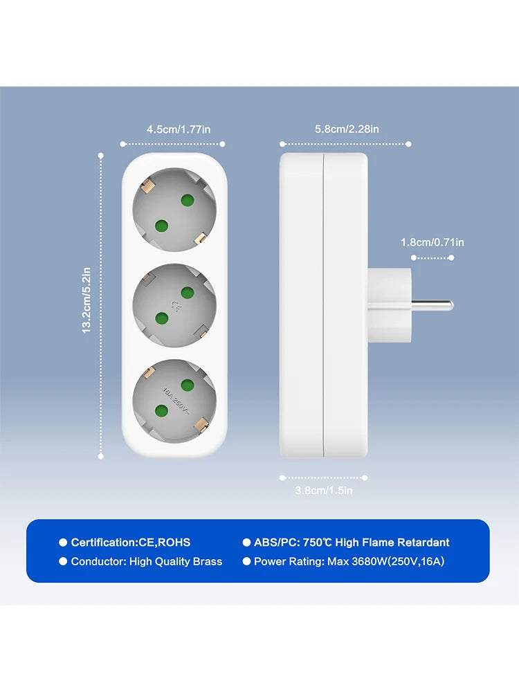 EU Electrical Socket 3 Outlets European Standard Adapter Expansion Power Socket 2Pin Plug Extension AC Converter Adaptor Home