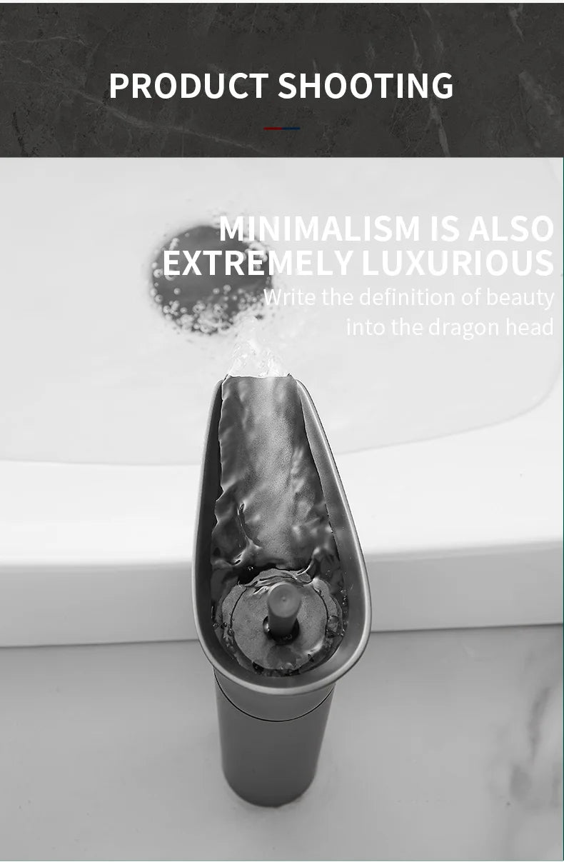 Bathroom Basin Faucet Sink Mixer Gun Grey Color Hot Cold Water Mixer Deak Mounted Waterfall Style Copper Sink Taps FR651
