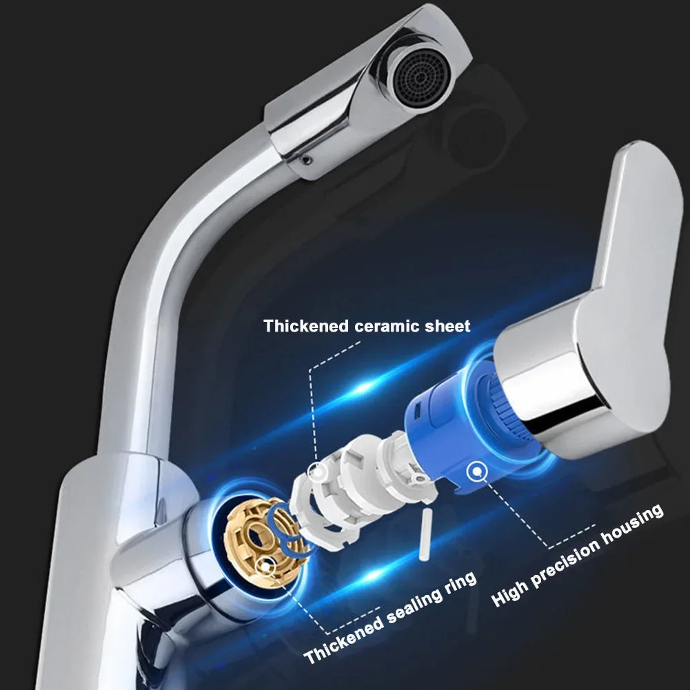 Cold Hot Mixer Tap Bathroom Chrome Plated Durable Faucet Polished Silver Swivel Basin Sink Tap Zinc Alloy Body
