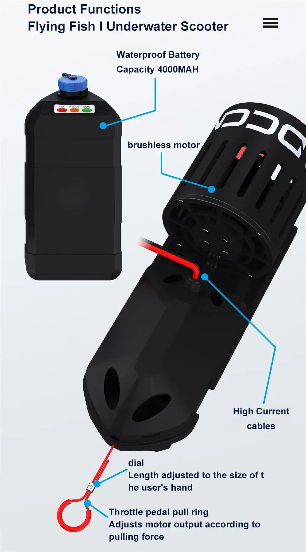 Underwater ocean scooter with propeller electric diving scooter for high-speed training surfing