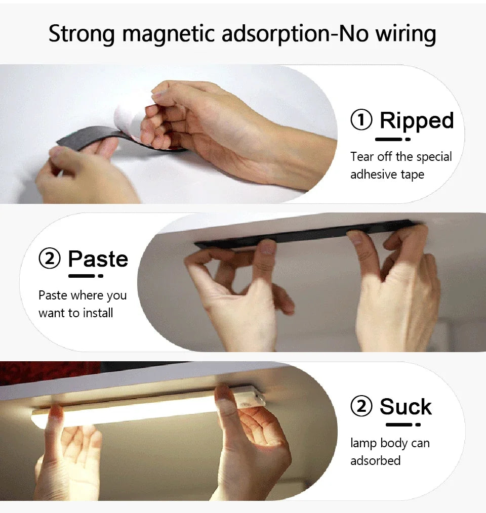 Ultra-thin LED Under Cabinet Lights PIR Motion Sensor Wireless LED Night Lights Bedroom Aluminum Kitchen Lamp Wardrobe Light