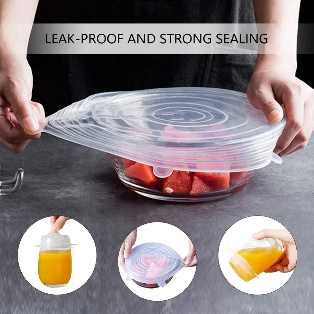 6PCS New Reusable Fresh-keeping Cover Kitchen Gadgets Stretch Silicone Lids Non-slip Bowl Cap