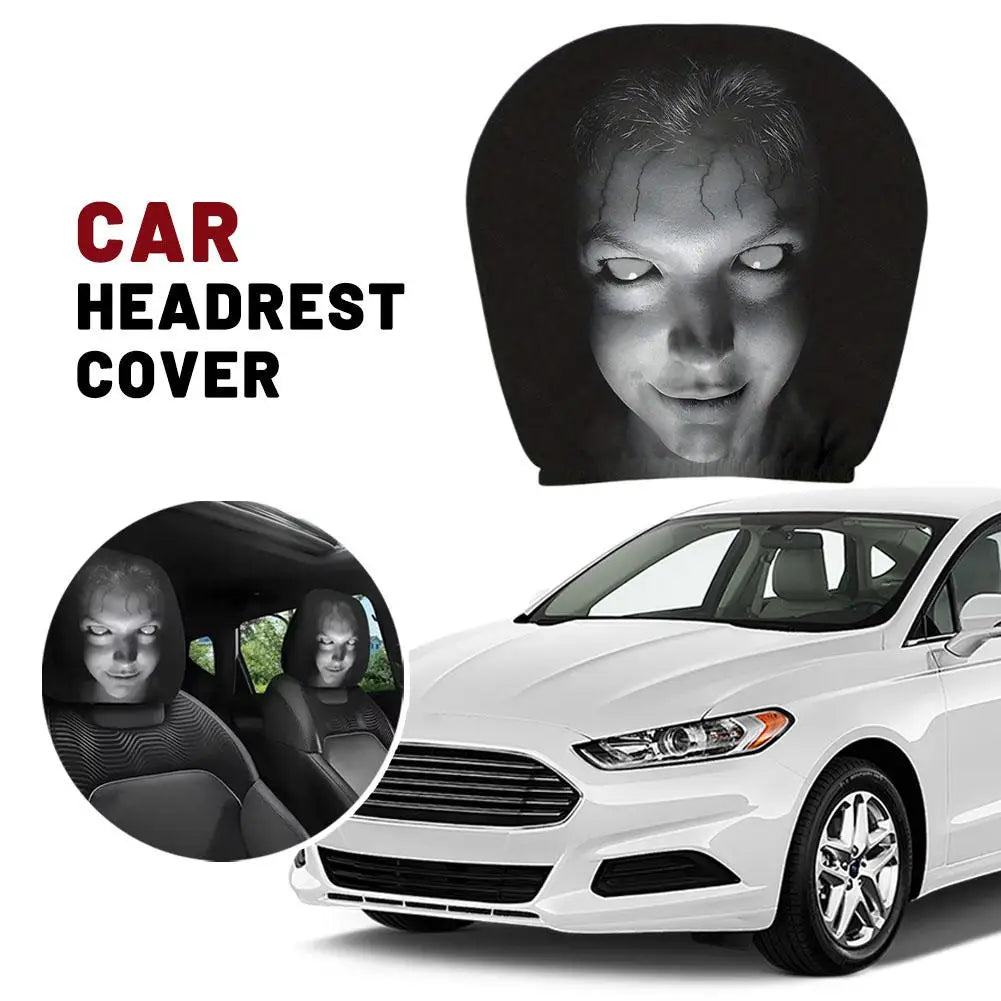 Car Headrest Covers Universal Elastic Fit Horror Theme Skull Design Funny Playful All Occasions Seat Protectors Car Accessories