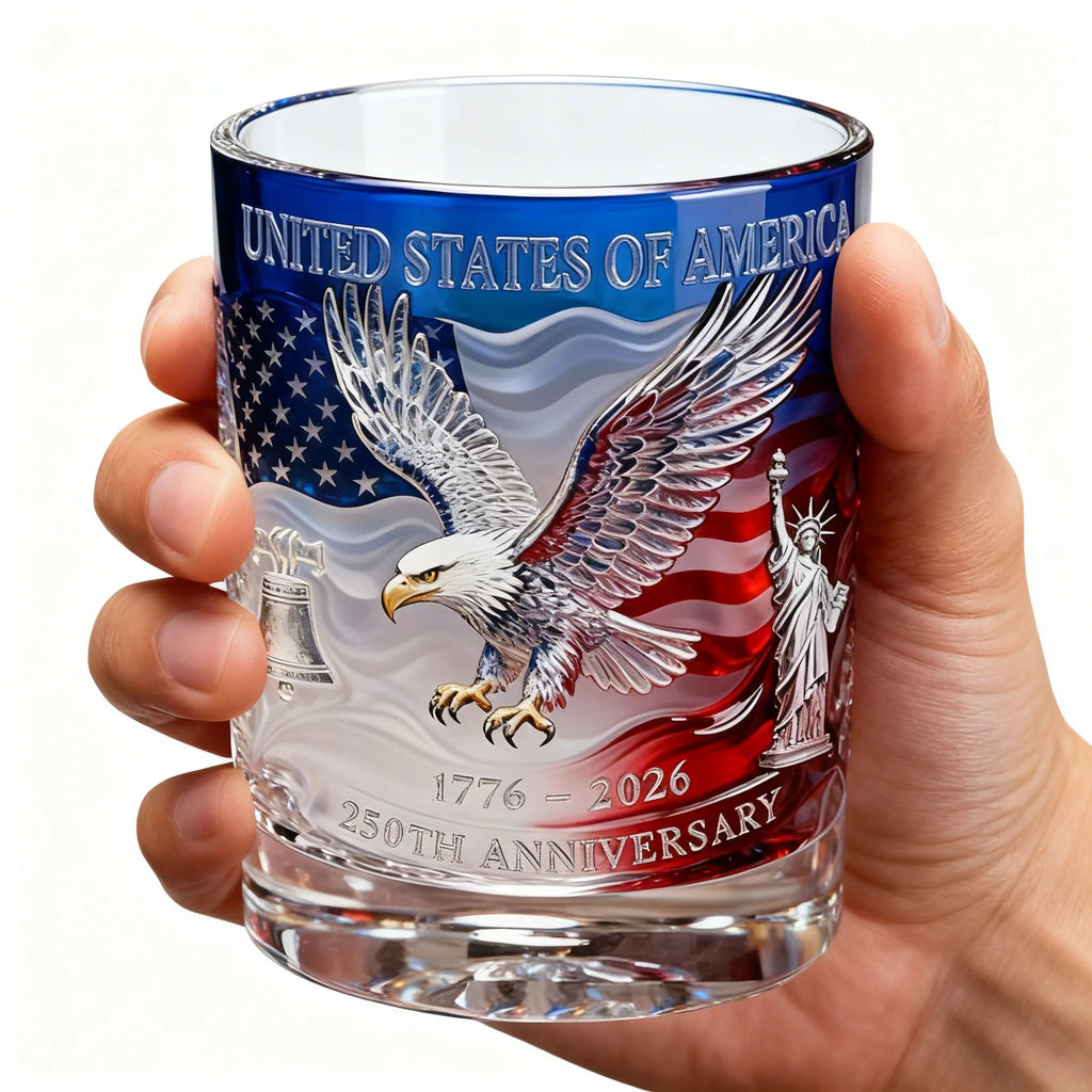 America 250 Years Anniversary Liquor Bottle Hand-blown Glassware America 250th Patriotic Eagle Cup Whiskey Glasses Rotating Cup