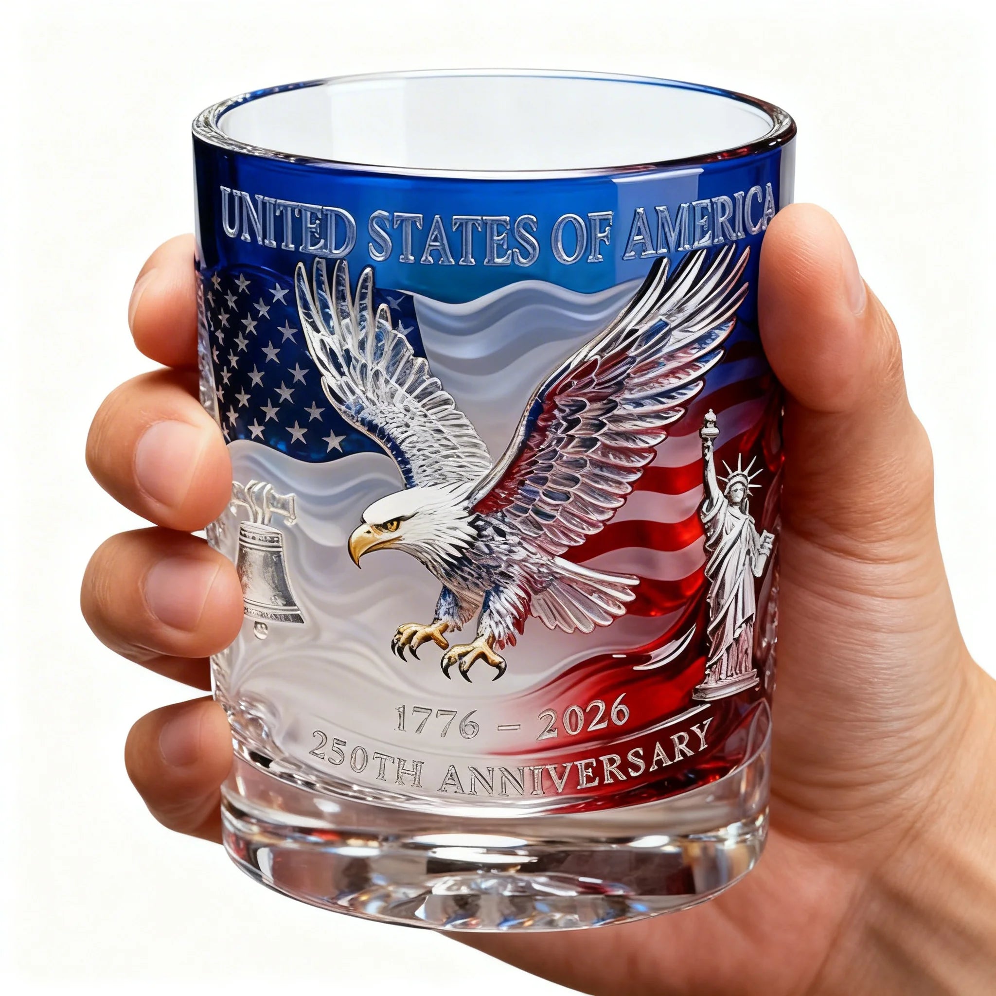 America 250 Years Anniversary Liquor Bottle Hand-blown Glassware America 250th Patriotic Eagle Cup Whiskey Glasses Rotating Cup
