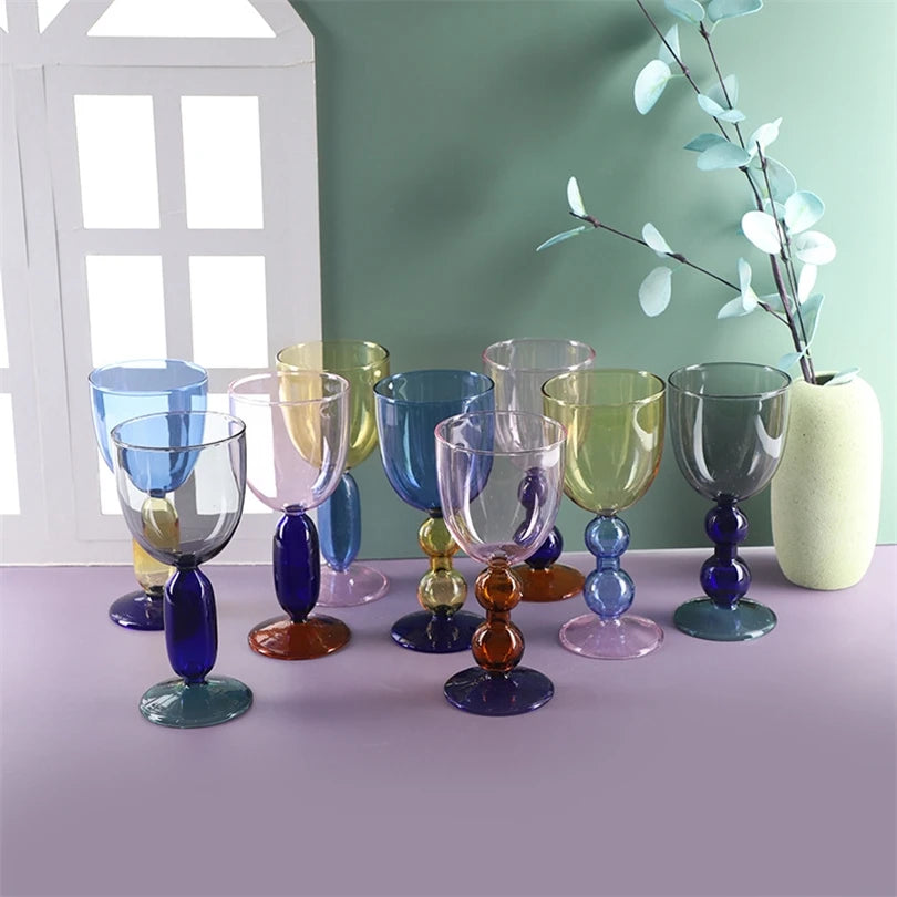 Creative Stained Glass Goblets Contrast Color Wine Glasses Ins Style Simple Home Wine Glasses Drink Cups