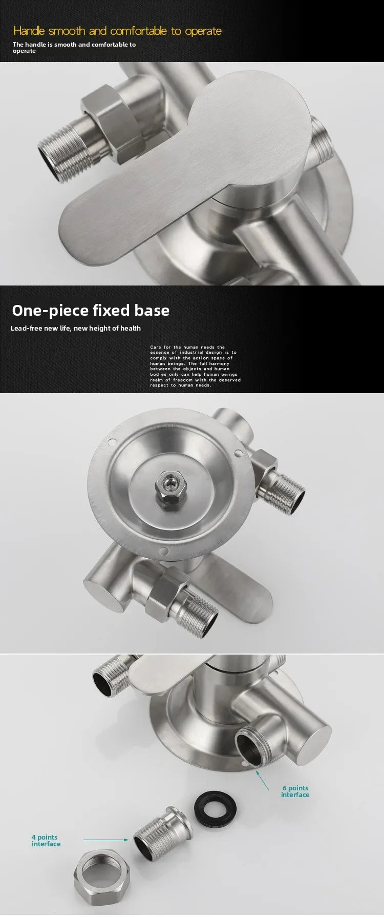 304 Stainless Steel Surface Shower Set Hot and Cold Switch Brushed Water Mixing Valve Faucet
