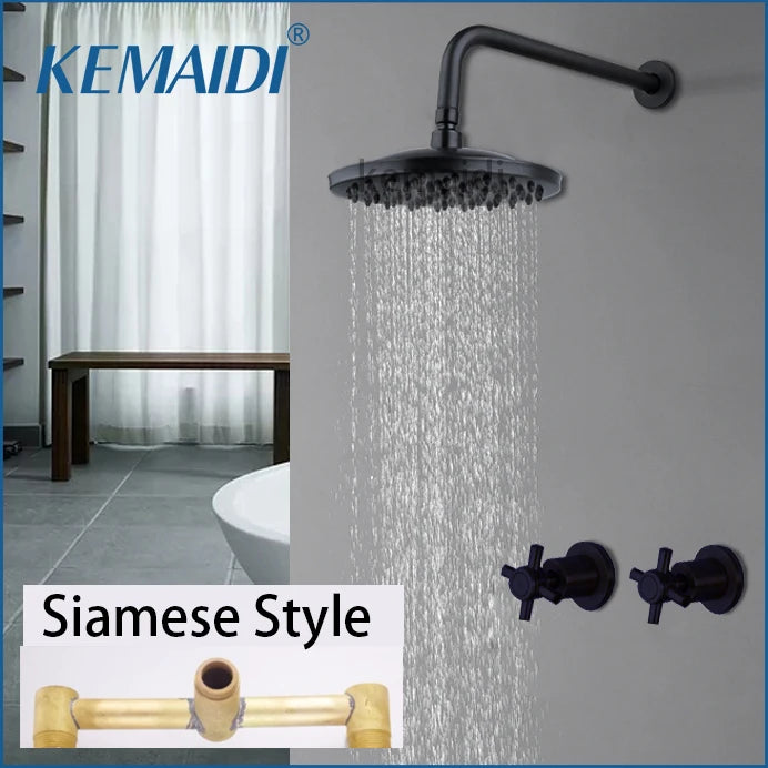 KEMAIDI Antique Brass/Black Bathtub Basin Shower Mixer Tap  Bathroom Sink Mixer Tap Faucet 3 Pcs Shower Faucet Dual Handle Mixer