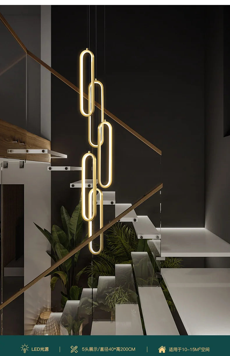 Modern Minimalist Pendant Light Nordic Living Room Kitchen Villa Loft Ceiling Hanging Light Indoor Staircase LED Long Chandelier