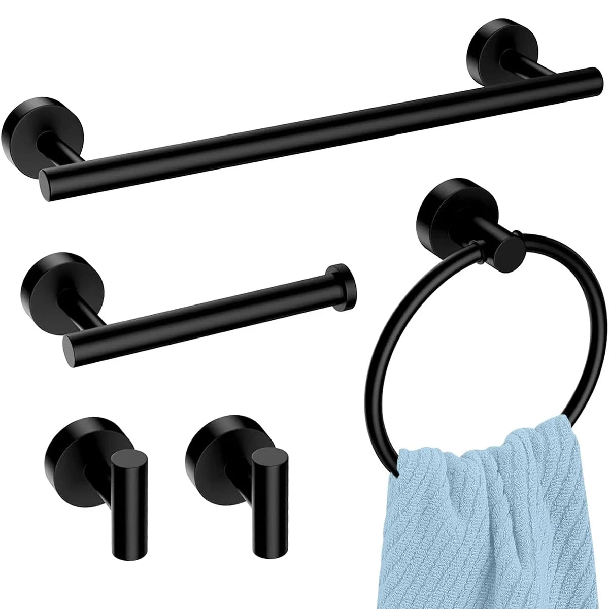5-piece wall mounted hardware bathroom accessories, stainless steel towel bar, towel ring, toilet paper holder hook bathroom kit