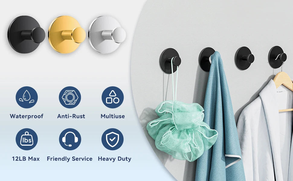 Towel Hooks Extra Sticky Stainless Wall Coat Racks Rustproof Hook Holder Wall Mount Punch-free Hanger for Kitchen Bathroom Home