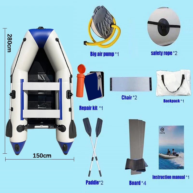 9ft 2.8m Inflatable Boat Thickened Fishing Boat Hard Bottom Assault Kayak Rowing Canoe Sailboat Dinghy Water Sports