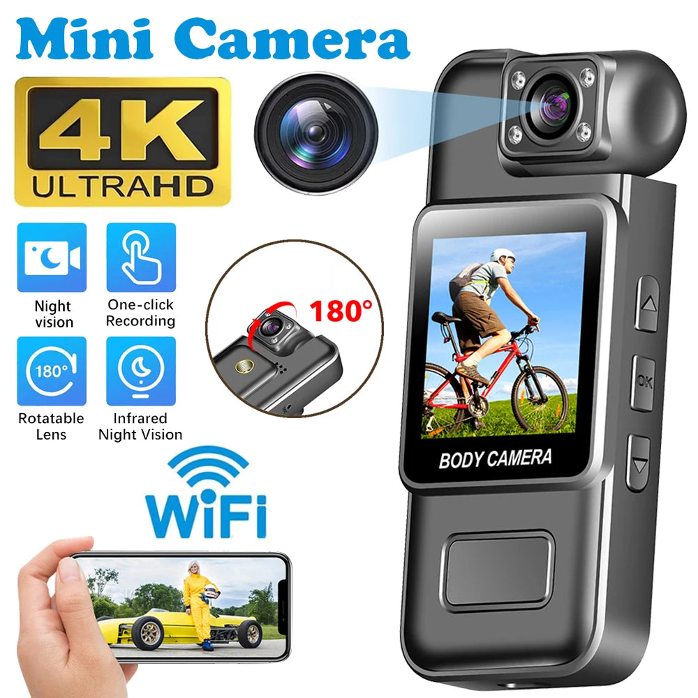 4K Ultra Hd Wifi Portable Body Camera Night Vision 180° Lens 8H Recording Motion Detection Mini Recorder For Cycling & Security
