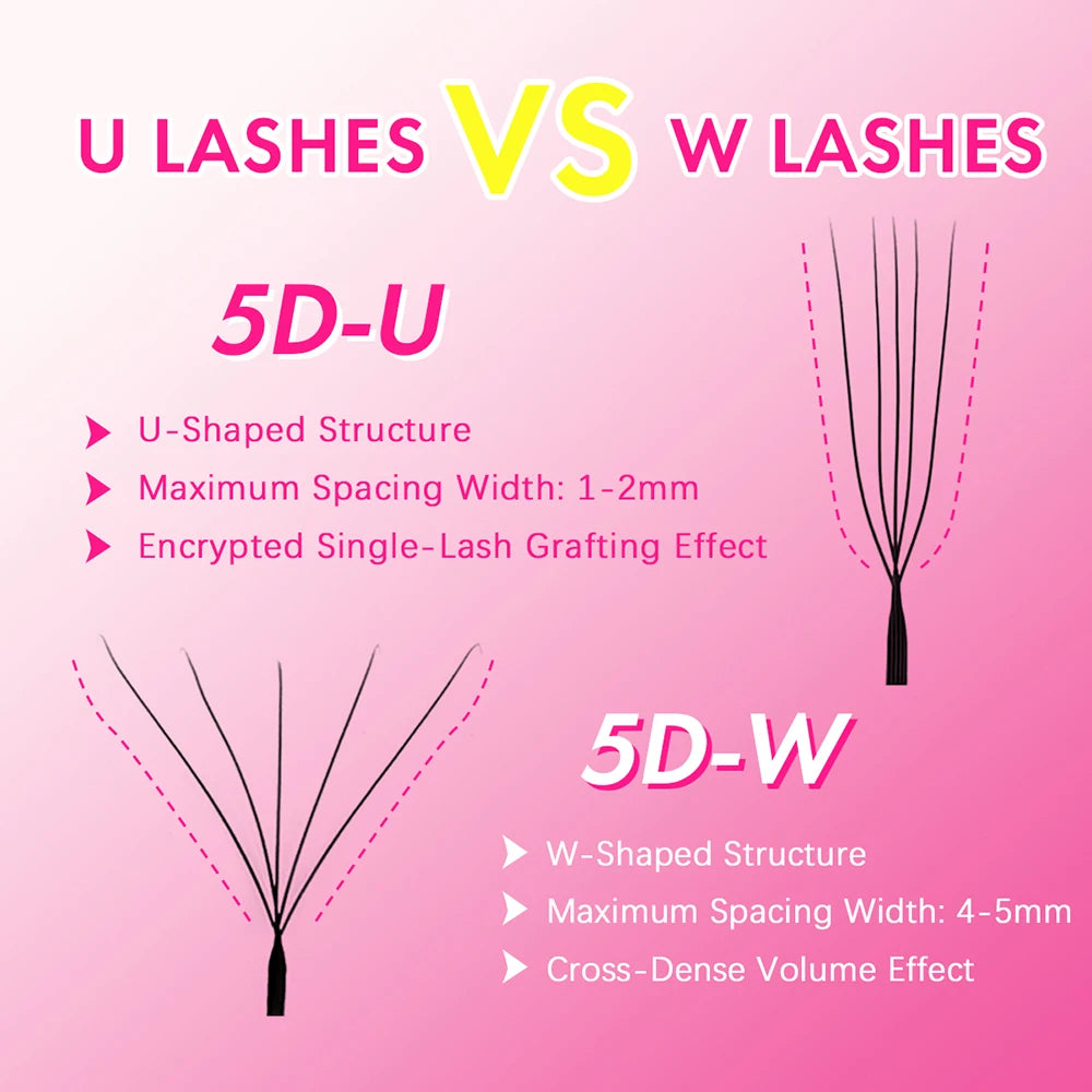 MASSCAKU U-shaped 3D 4D 5D Eyelash Extensions C D Curl U Shaped W Bloom Premade Fans Volume Lashes Natural Mink False Eyelashes