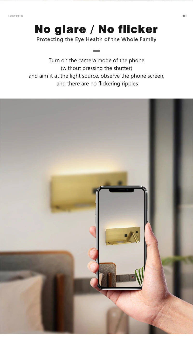 Modern LED Wall Lamp with Wireless Charger Simple Creative USB Interface Night Light Suitable for Living Room Bedroom Study