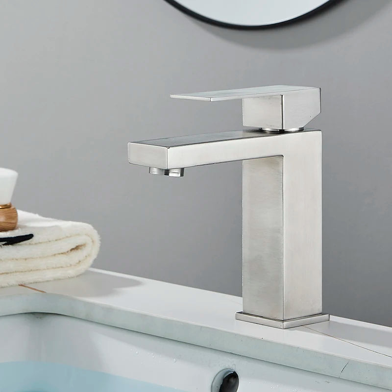 Senlesen Brushed Gold Bathroom Faucet Basin Faucets Deck Mounted Sink Mixer Tap Stainless Steel Countertop Hot Cold Water Crane