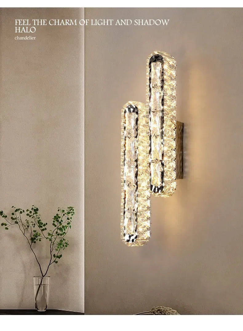 Luxury Modern LED Crystal Remote Control Wall Lamps for Living Room Bedroom Decoration Indoor Lights Fixtures Home Wall Decor