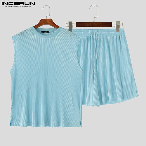 Summer Izzy Pleated Sleeveless Tank men beach shorts set