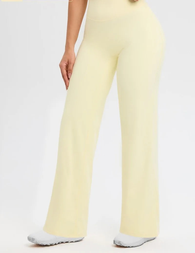 2026 C-B Women High Waist V Back Scrunch Straight Leg Yoga Pants Naked Feel Tummy Control Stretch Gym Pilates Sports Trousers