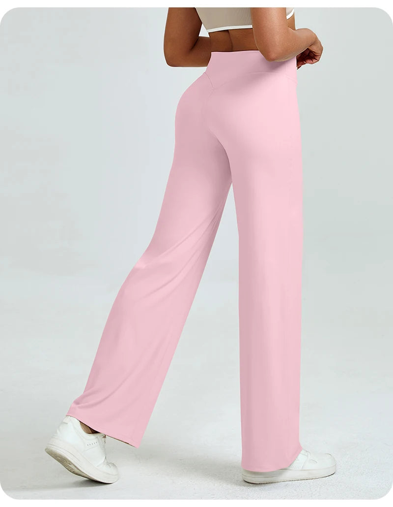 High Waisted Straight Leg Yoga Pants for Women, Naked Feeling Butt Lifting Loose Fit Workout Trousers, Slimming Gym Pants